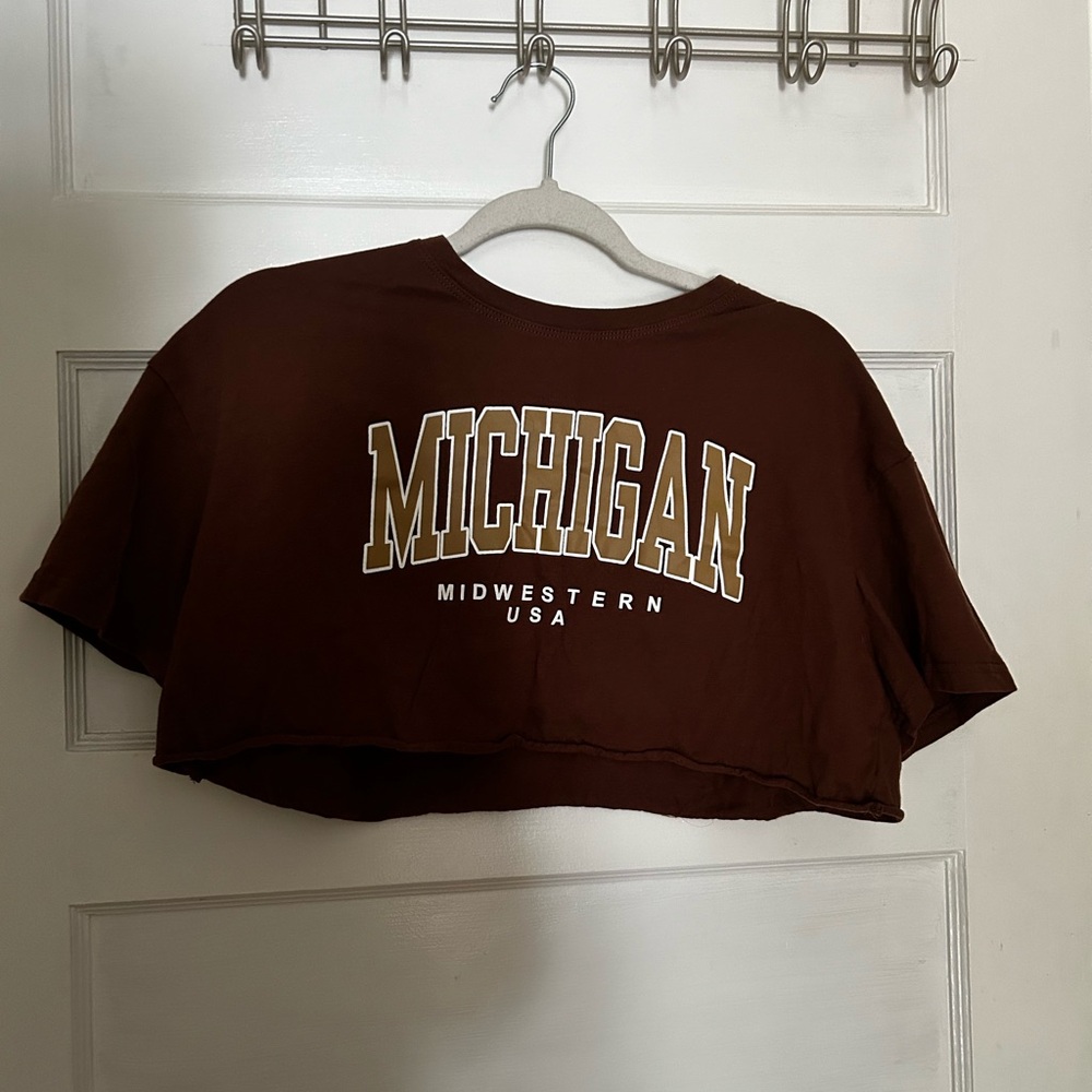 Brown Michigan crop top size Large.